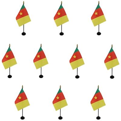AZ FLAG Lot de 10 Mini Drapeau Cameroun De Table 15x10 cm 10 Drapeaux Camerounais De Bureau 100% Polyester Avec Hampe Point Dorée - Publicité AZ FLAG Lot de 10 Mini Drapeau Cameroun De Table 15x10 cm 10 Drapeaux Camerounais De Bureau 100% Polyester Avec Hampe Point Dorée - Publicité