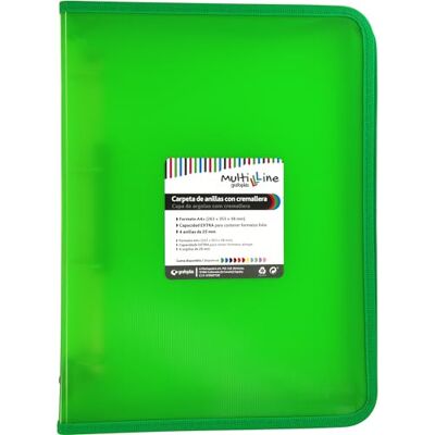 Grafoplás Classeur à anneaux avec fermeture éclair A4+ Vert Multiline 4 anneaux mixtes 25 mm Couverture en polypropylène rayé vertical Capacité supplémentaire pour feuilles de papier format - Publicité Grafoplás Classeur à anneaux avec fermeture éclair A4+ Vert Multiline 4 anneaux mixtes 25 mm Couverture en polypropylène rayé vertical Capacité supplémentaire pour feuilles de papier format - Publicité