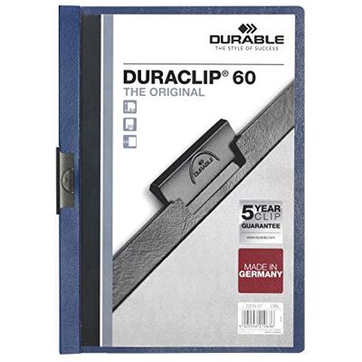 Durable 220907 DURACLIP 60 Lot de 25 pochettes A4 à clip 6 mm pour 1-60 feuilles Bleu foncé - Publicité Durable 220907 DURACLIP 60 Lot de 25 pochettes A4 à clip 6 mm pour 1-60 feuilles Bleu foncé - Publicité