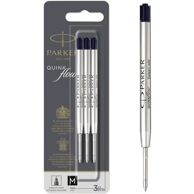 Parker QUINKflow recharges pour stylo bille pointe moyenne noire lot de 3 - Publicité Parker QUINKflow recharges pour stylo bille pointe moyenne noire lot de 3 - Publicité
