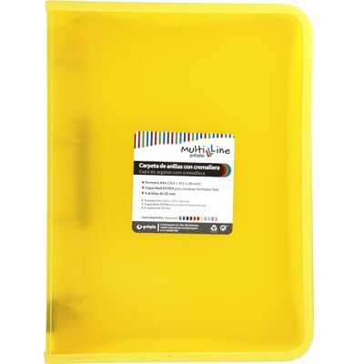 Grafoplás Classeur à anneaux avec fermeture éclair A4+, jaune, multiligne, 4 anneaux mixtes 25 mm, couverture en polypropylène ligné verticale, capacité supplémentaire pour feuilles de papier format - Publicité Grafoplás Classeur à anneaux avec fermeture éclair A4+, jaune, multiligne, 4 anneaux mixtes 25 mm, couverture en polypropylène ligné verticale, capacité supplémentaire pour feuilles de papier format - Publicité