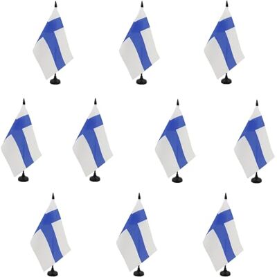 AZ FLAG Lot de 10 Drapeau De Table Finlande 21x14 cm 10 Petits Drapeaux Finlandais De Bureau 100% Polyester Avec Hampe De 25cm Et Socle En Plastique Noir - Publicité AZ FLAG Lot de 10 Drapeau De Table Finlande 21x14 cm 10 Petits Drapeaux Finlandais De Bureau 100% Polyester Avec Hampe De 25cm Et Socle En Plastique Noir - Publicité