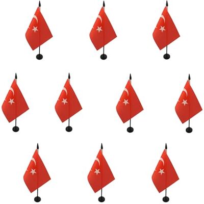 AZ FLAG Lot de 10 Drapeau De Table Turquie 15x10 cm 10 Mini Drapeaux Turc De Bureau 100% Polyester Avec Hampe De 25cm Et Socle En Plastique Noir - Publicité AZ FLAG Lot de 10 Drapeau De Table Turquie 15x10 cm 10 Mini Drapeaux Turc De Bureau 100% Polyester Avec Hampe De 25cm Et Socle En Plastique Noir - Publicité