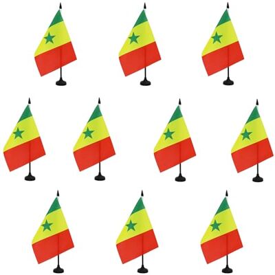 AZ FLAG Lot de 10 Drapeau De Table Sénégal 21x14 cm 10 Petits Drapeaux Sénégalais De Bureau 100% Polyester Avec Hampe De 25cm Et Socle En Plastique Noir - Publicité AZ FLAG Lot de 10 Drapeau De Table Sénégal 21x14 cm 10 Petits Drapeaux Sénégalais De Bureau 100% Polyester Avec Hampe De 25cm Et Socle En Plastique Noir - Publicité