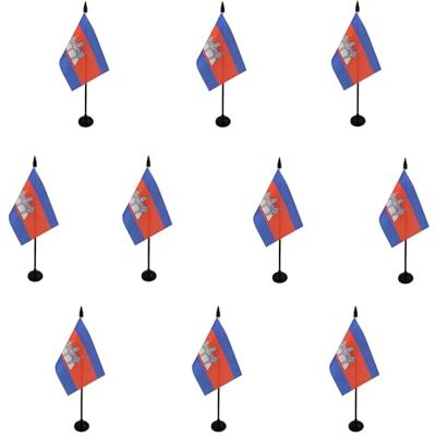 AZ FLAG Lot de 10 Drapeau De Table Cambodge 15x10 cm 10 Mini Drapeaux Cambodgien De Bureau 100% Polyester Avec Hampe De 25cm Et Socle En Plastique Noir - Publicité AZ FLAG Lot de 10 Drapeau De Table Cambodge 15x10 cm 10 Mini Drapeaux Cambodgien De Bureau 100% Polyester Avec Hampe De 25cm Et Socle En Plastique Noir - Publicité