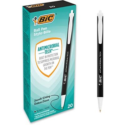 BIC Antimicrobial Tech Stylos Rétractables Surfaces Certifiés Antibactériennes, Pointe Moyenne (1,00 mm) Noir, Lot de 20 - Publicité BIC Antimicrobial Tech Stylos Rétractables Surfaces Certifiés Antibactériennes, Pointe Moyenne (1,00 mm) Noir, Lot de 20 - Publicité