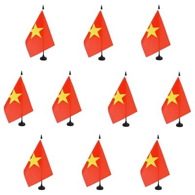 AZ FLAG Lot de 10 Drapeau De Table Vietnam 21x14 cm 10 Petits Drapeaux Vietnamien De Bureau 100% Polyester Avec Hampe De 25cm Et Socle En Plastique Noir - Publicité AZ FLAG Lot de 10 Drapeau De Table Vietnam 21x14 cm 10 Petits Drapeaux Vietnamien De Bureau 100% Polyester Avec Hampe De 25cm Et Socle En Plastique Noir - Publicité