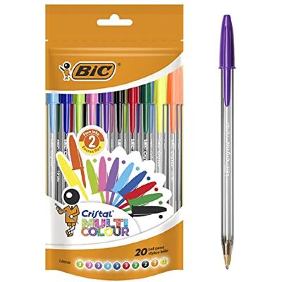 BIC CRISTAL Multicolour Stylos-Bille Pointe Large (1,6 mm) Écriture Vive et Colorée Couleurs Assorties, Pochette Refermable de 20 - Publicité BIC CRISTAL Multicolour Stylos-Bille Pointe Large (1,6 mm) Écriture Vive et Colorée Couleurs Assorties, Pochette Refermable de 20 - Publicité