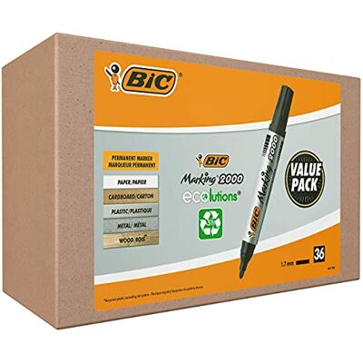 BIC Marking 2000 ECOlutions Marqueurs Permanents Résistants avec Pointe Conique Moyenne Noir, Boîte de 36 - Publicité BIC Marking 2000 ECOlutions Marqueurs Permanents Résistants avec Pointe Conique Moyenne Noir, Boîte de 36 - Publicité