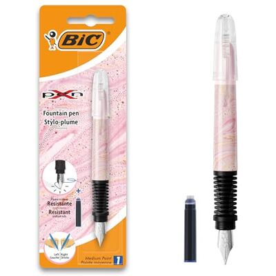 BIC Xpen Stylo-Plume Rechargeable Encre Bleue Décor Rose, Blister de 1 + 1 petite Cartouche d'Encre Bleue - Publicité BIC Xpen Stylo-Plume Rechargeable Encre Bleue Décor Rose, Blister de 1 + 1 petite Cartouche d'Encre Bleue - Publicité