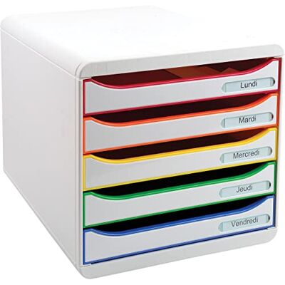 Exacompta Réf. 309913D BIG BOX PLUS Caisson 5 tiroirs pour document A4+ Dimensions extérieures : Profondeur 34,7 x largeur 27,8 x Hauteur 27,1cm- Blanc/Arlequin/blanc - Publicité Exacompta Réf. 309913D BIG BOX PLUS Caisson 5 tiroirs pour document A4+ Dimensions extérieures : Profondeur 34,7 x largeur 27,8 x Hauteur 27,1cm- Blanc/Arlequin/blanc - Publicité