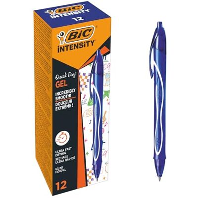 BIC Gel-ocity Quick Dry Stylos-Gel Rétractables Séchage Ultra-Rapide Pointe Moyenne (0,7 mm) Bleu, Boîte de 12 - Publicité BIC Gel-ocity Quick Dry Stylos-Gel Rétractables Séchage Ultra-Rapide Pointe Moyenne (0,7 mm) Bleu, Boîte de 12 - Publicité