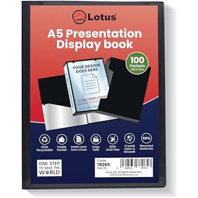 Lotus 78265 Protège-documents 100 pochettes Noir Format A5 a5 Noir - Publicité Lotus 78265 Protège-documents 100 pochettes Noir Format A5 a5 Noir - Publicité
