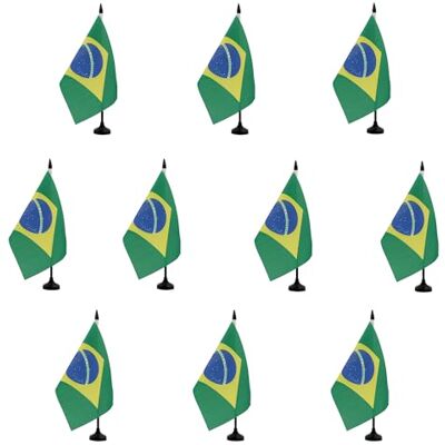 AZ FLAG Lot de 10 Drapeau De Table Brésil 21x14 cm 10 Petits Drapeaux Brésilien De Bureau 100% Polyester Avec Hampe De 25cm Et Socle En Plastique Noir - Publicité AZ FLAG Lot de 10 Drapeau De Table Brésil 21x14 cm 10 Petits Drapeaux Brésilien De Bureau 100% Polyester Avec Hampe De 25cm Et Socle En Plastique Noir - Publicité