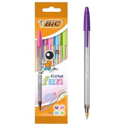 BIC Cristal Fun Stylos-Bille Pointe Large (1,6 mm) Écriture Large et Intense Couleurs Assorties, Pochette de 4 - Publicité BIC Cristal Fun Stylos-Bille Pointe Large (1,6 mm) Écriture Large et Intense Couleurs Assorties, Pochette de 4 - Publicité