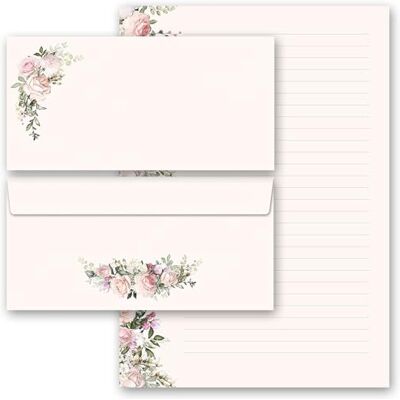 Paper-Media Lot de 20 feuilles de papier à lettre rose + 10 enveloppes assorties sans fenêtre Format A4 et DIN long Motif roses - Publicité Paper-Media Lot de 20 feuilles de papier à lettre rose + 10 enveloppes assorties sans fenêtre Format A4 et DIN long Motif roses - Publicité