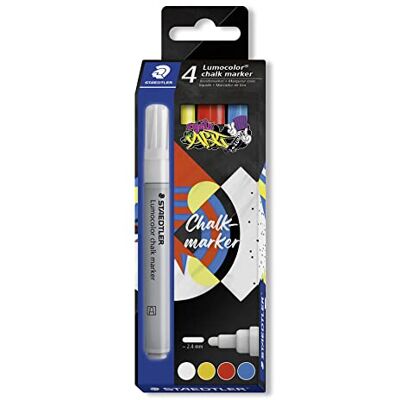 Staedtler Lumocolor 344 Etui Carton 4 Marqueurs Craie Liquide Pointe 2,4 mm Assortis 344 C4 - Publicité Staedtler Lumocolor 344 Etui Carton 4 Marqueurs Craie Liquide Pointe 2,4 mm Assortis 344 C4 - Publicité