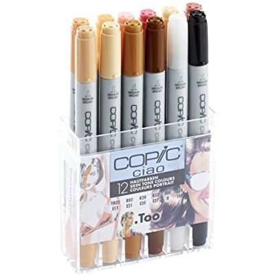 COPIC Ciao Set de 12 marqueurs à encre à alcool permanente double pointe, pointe pinceau ultra souple et large biseautée, rechargeable Set Couleurs Portrait - Publicité COPIC Ciao Set de 12 marqueurs à encre à alcool permanente double pointe, pointe pinceau ultra souple et large biseautée, rechargeable Set Couleurs Portrait - Publicité