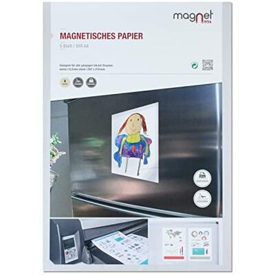Magstick 5 feuilles de papier magnétique I blanc I format DIN A4 I DIY I face arrière magnétique I imprimable avec une imprimante jet d'encre standard I pour écrire ou papier photo magnétique I mag250 - Publicité Magstick 5 feuilles de papier magnétique I blanc I format DIN A4 I DIY I face arrière magnétique I imprimable avec une imprimante jet d'encre standard I pour écrire ou papier photo magnétique I mag250 - Publicité