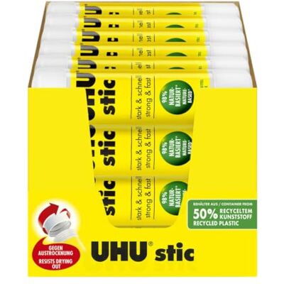 UHU Stick de colle 8,2g Blanc Lot de 24 - Publicité UHU Stick de colle 8,2g Blanc Lot de 24 - Publicité