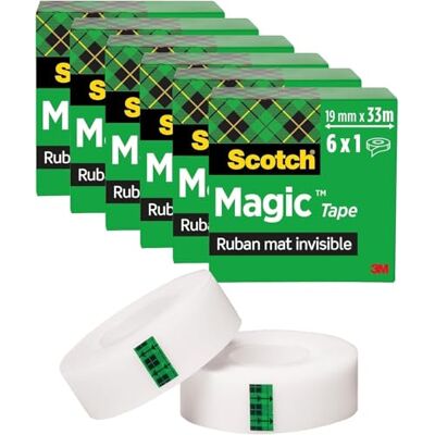 Scotch Magic Ruban Adhésif Invisible, 6 Rouleaux, 19 mm x 33 m - Publicité Scotch Magic Ruban Adhésif Invisible, 6 Rouleaux, 19 mm x 33 m - Publicité
