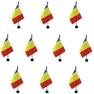 AZ FLAG Lot de 10 Drapeau De Table Roumanie 15x10 cm 10 Mini Drapeaux Roumain De Bureau 100% Polyester Avec Hampe De 25cm Et Socle En Plastique Noir - Publicité AZ FLAG Lot de 10 Drapeau De Table Roumanie 15x10 cm 10 Mini Drapeaux Roumain De Bureau 100% Polyester Avec Hampe De 25cm Et Socle En Plastique Noir - Publicité