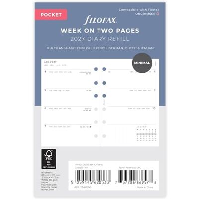Filofax Agenda 2027 de poche 27-68290 Semaine sur deux pages - Publicité Filofax Agenda 2027 de poche 27-68290 Semaine sur deux pages - Publicité