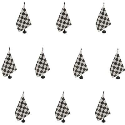 AZ FLAG Lot de 10 Drapeau De Table Damier noir et blanc 21x14 cm 10 Petits Drapeaux À Damiers Course Automobile Formule 1 De Bureau 100% Polyester Avec Hampe De 25cm Et Socle En Plastique Noir - Publicité AZ FLAG Lot de 10 Drapeau De Table Damier noir et blanc 21x14 cm 10 Petits Drapeaux À Damiers Course Automobile Formule 1 De Bureau 100% Polyester Avec Hampe De 25cm Et Socle En Plastique Noir - Publicité