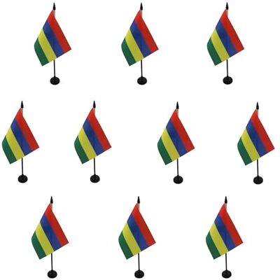 AZ FLAG Lot de 10 Drapeau De Table Maurice 15x10 cm 10 Mini Drapeaux Mauricien De Bureau 100% Polyester Avec Hampe De 25cm Et Socle En Plastique Noir - Publicité AZ FLAG Lot de 10 Drapeau De Table Maurice 15x10 cm 10 Mini Drapeaux Mauricien De Bureau 100% Polyester Avec Hampe De 25cm Et Socle En Plastique Noir - Publicité