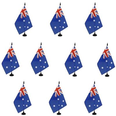 AZ FLAG Lot de 10 Drapeau De Table Australie 21x14 cm 10 Petits Drapeaux Australien De Bureau 100% Polyester Avec Hampe De 25cm Et Socle En Plastique Noir - Publicité AZ FLAG Lot de 10 Drapeau De Table Australie 21x14 cm 10 Petits Drapeaux Australien De Bureau 100% Polyester Avec Hampe De 25cm Et Socle En Plastique Noir - Publicité