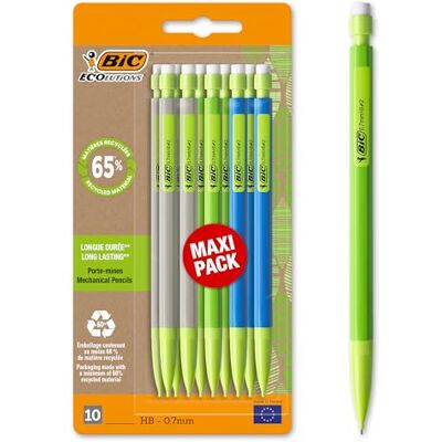 BIC Matic ECOlutions Porte-Mines Labellisé NF Environnement 0,7 mm HB, Couleurs Du Corps Assorties, Blister de 10 - Publicité BIC Matic ECOlutions Porte-Mines Labellisé NF Environnement 0,7 mm HB, Couleurs Du Corps Assorties, Blister de 10 - Publicité