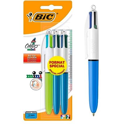 BIC 4 Couleurs Mini Stylos-Bille Rétractables Pointe Moyenne (1,0 mm) Couleurs Classiques et Fantaisie Assorties, Blister Format Spécial de 3 - Publicité BIC 4 Couleurs Mini Stylos-Bille Rétractables Pointe Moyenne (1,0 mm) Couleurs Classiques et Fantaisie Assorties, Blister Format Spécial de 3 - Publicité
