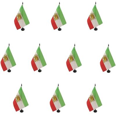 AZ FLAG Lot de 10 Drapeau De Table Iran Ancien 21x14 cm 10 Petits Drapeaux Iranien De Bureau 100% Polyester Avec Hampe De 25cm Et Socle En Plastique Noir - Publicité AZ FLAG Lot de 10 Drapeau De Table Iran Ancien 21x14 cm 10 Petits Drapeaux Iranien De Bureau 100% Polyester Avec Hampe De 25cm Et Socle En Plastique Noir - Publicité