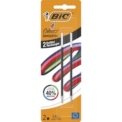 BIC Recharge pour stylo bille 4 couleurs Smooth pointe moyenne 1 mm Étui de 2 Encre noire - Publicité BIC Recharge pour stylo bille 4 couleurs Smooth pointe moyenne 1 mm Étui de 2 Encre noire - Publicité