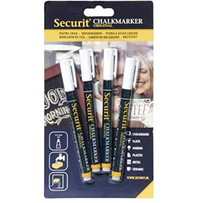 SECURIT Lot de 4 feutres-craie Blanc 1-2 mm à encre liquide effaçable - Publicité SECURIT Lot de 4 feutres-craie Blanc 1-2 mm à encre liquide effaçable - Publicité