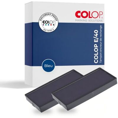 COLOP Lot de 2 cassette de rechange E/40, bleu Kit de 2 recharges, qualité d'origine pour Printer 40. Encre bleue indélébile et certifiée ISO. Publicité COLOP Lot de 2 cassette de rechange E/40, bleu Kit de 2 recharges, qualité d'origine pour Printer 40. Encre bleue indélébile et certifiée ISO. Publicité