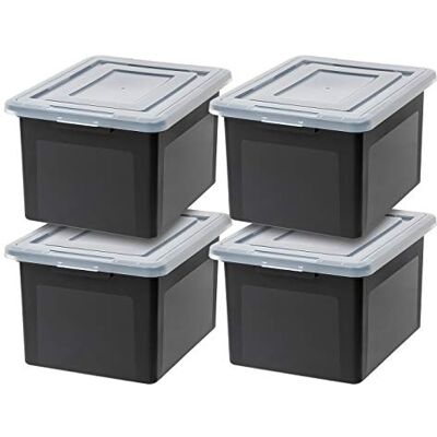 Iris Ohyama , Boîtes de Rangement en Plastique avec Couvercle, 45L, Lot de 4, Noir, Empilable, Durable, pour Fournitures de Bureau, Serviettes et Livres, sans BPA, Contenant, Unité de stockage, FB-21E - Publicité Iris Ohyama , Boîtes de Rangement en Plastique avec Couvercle, 45L, Lot de 4, Noir, Empilable, Durable, pour Fournitures de Bureau, Serviettes et Livres, sans BPA, Contenant, Unité de stockage, FB-21E - Publicité