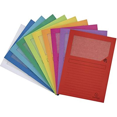 Exacompta Réf. 50100E Paquet de 100 chemises à fenêtre sans plastique Forever® 120 g/m² couleurs vives 100% recyclées et certifiées Ange Bleu dimensions 22x31cm pour A4-10 couleurs assorties - Publicité Exacompta Réf. 50100E Paquet de 100 chemises à fenêtre sans plastique Forever® 120 g/m² couleurs vives 100% recyclées et certifiées Ange Bleu dimensions 22x31cm pour A4-10 couleurs assorties - Publicité