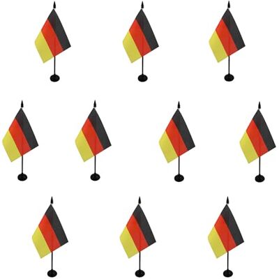 AZ FLAG Lot de 10 Drapeau De Table Allemagne 15x10 cm 10 Mini Drapeaux Allemand De Bureau 100% Polyester Avec Hampe De 25cm Et Socle En Plastique Noir - Publicité AZ FLAG Lot de 10 Drapeau De Table Allemagne 15x10 cm 10 Mini Drapeaux Allemand De Bureau 100% Polyester Avec Hampe De 25cm Et Socle En Plastique Noir - Publicité