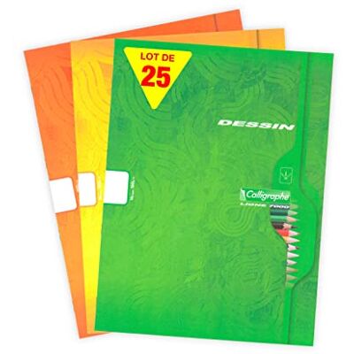 Calligraphe 553C Un Lot de 25 Cahiers de Dessin (une Marque de Clairefontaine)- 24x32 cm 16 Pages Unies Blanches Papier Dessin 120 g Couverture Carte Offset Couleurs Aléatoires - Publicité Calligraphe 553C Un Lot de 25 Cahiers de Dessin (une Marque de Clairefontaine)- 24x32 cm 16 Pages Unies Blanches Papier Dessin 120 g Couverture Carte Offset Couleurs Aléatoires - Publicité