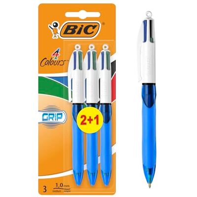 BIC 4 Couleurs Grip Stylos-Bille Rétractables Pointe Moyenne (1,0 mm) , Parfait pour l'Ecole et au Bureau, Format Spécial - Publicité BIC 4 Couleurs Grip Stylos-Bille Rétractables Pointe Moyenne (1,0 mm) , Parfait pour l'Ecole et au Bureau, Format Spécial - Publicité