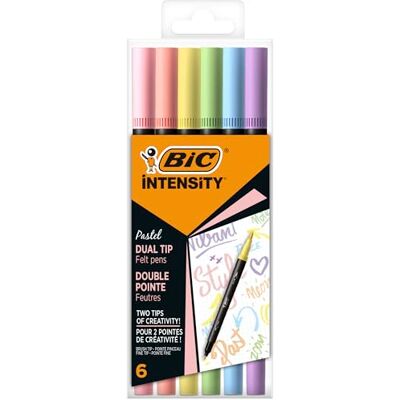 BIC Intensity Dual tip marcador 6 pieza(s) Punta de pincel Azul claro, Vert claro, Rose claro, Melocotón, Violeta, Amarillo - Publicité BIC Intensity Dual tip marcador 6 pieza(s) Punta de pincel Azul claro, Vert claro, Rose claro, Melocotón, Violeta, Amarillo - Publicité