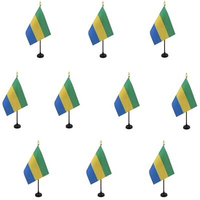 AZ FLAG Lot de 10 Mini Drapeau Gabon De Table 15x10 cm 10 Drapeaux Gabonais De Bureau 100% Polyester Avec Hampe Point Dorée - Publicité AZ FLAG Lot de 10 Mini Drapeau Gabon De Table 15x10 cm 10 Drapeaux Gabonais De Bureau 100% Polyester Avec Hampe Point Dorée - Publicité
