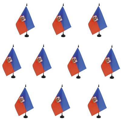 AZ FLAG Lot de 10 Drapeau De Table Haïti 21x14 cm 10 Petits Drapeaux Haïtien De Bureau 100% Polyester Avec Hampe De 25cm Et Socle En Plastique Noir - Publicité AZ FLAG Lot de 10 Drapeau De Table Haïti 21x14 cm 10 Petits Drapeaux Haïtien De Bureau 100% Polyester Avec Hampe De 25cm Et Socle En Plastique Noir - Publicité