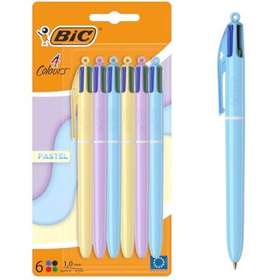 BIC 4 Couleurs Pastel Stylos-Bille Pointe Moyenne (1,00 mm) Couleurs Assorties, Pack de 6 - Publicité BIC 4 Couleurs Pastel Stylos-Bille Pointe Moyenne (1,00 mm) Couleurs Assorties, Pack de 6 - Publicité