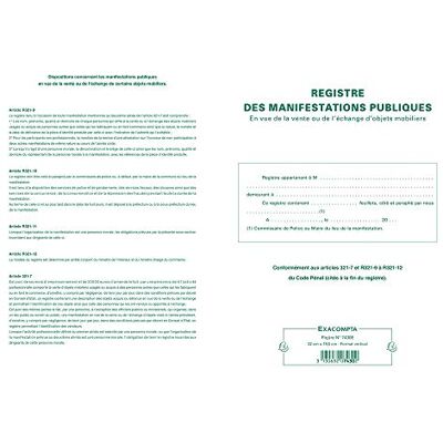 Exacompta Piqûre 32x19,5cm Registre des manifestations publiques 80pages - Publicité Exacompta Piqûre 32x19,5cm Registre des manifestations publiques 80pages - Publicité