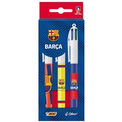 BIC 4 Colours FC Barcelone Lot de 3 stylos à bille rétractables à pointe moyenne (1,0 mm) aux couleurs classiques Motifs officiels bleus et blason du club - Publicité BIC 4 Colours FC Barcelone Lot de 3 stylos à bille rétractables à pointe moyenne (1,0 mm) aux couleurs classiques Motifs officiels bleus et blason du club - Publicité