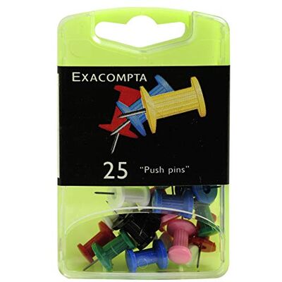Exacompta Boîte de 25 épingles Push Pins hauteur 7mm 10mm de diamètre Couleurs assorties - Publicité Exacompta Boîte de 25 épingles Push Pins hauteur 7mm 10mm de diamètre Couleurs assorties - Publicité