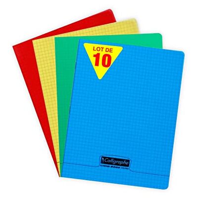 Calligraphe 18042C Lot de 10 Cahiers Agrafés (une Marque de Clairefontaine) 17x22 cm 96 Pages Petits Carreaux Papier Blanc 90 g Couverture Polypro Transparent Couleurs Aléatoires - Publicité Calligraphe 18042C Lot de 10 Cahiers Agrafés (une Marque de Clairefontaine) 17x22 cm 96 Pages Petits Carreaux Papier Blanc 90 g Couverture Polypro Transparent Couleurs Aléatoires - Publicité