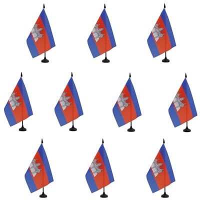 AZ FLAG Lot de 10 Drapeau De Table Cambodge 21x14 cm 10 Petits Drapeaux Cambodgien De Bureau 100% Polyester Avec Hampe De 25cm Et Socle En Plastique Noir - Publicité AZ FLAG Lot de 10 Drapeau De Table Cambodge 21x14 cm 10 Petits Drapeaux Cambodgien De Bureau 100% Polyester Avec Hampe De 25cm Et Socle En Plastique Noir - Publicité